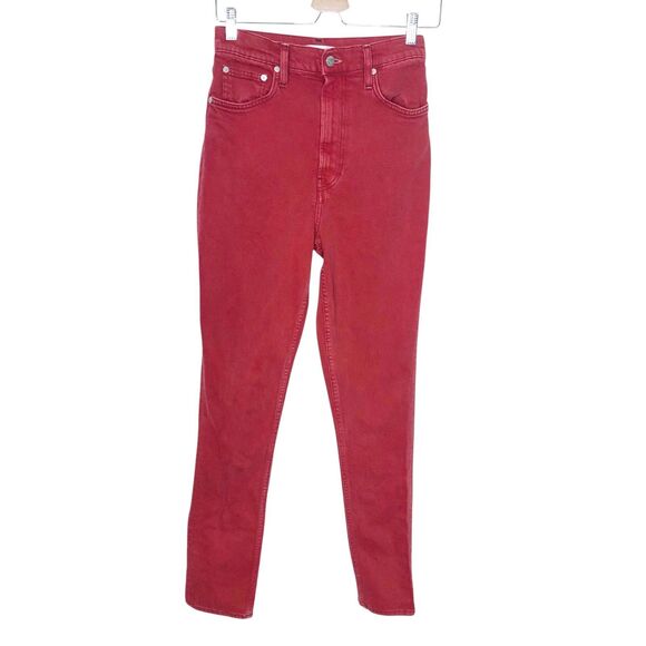 Helmut Lang Red High Waisted Femme Hi Spikes Jeans Red 27 26” Womens - Picture 2 of 10